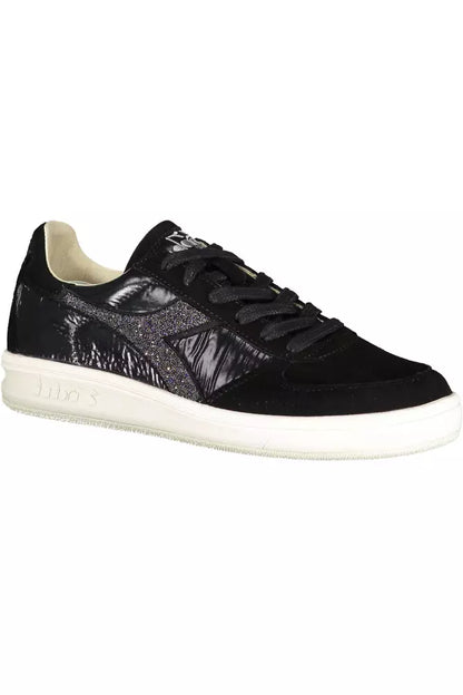 Diadora Elegant Black Sneakers with Swarovski Crystals Diadora