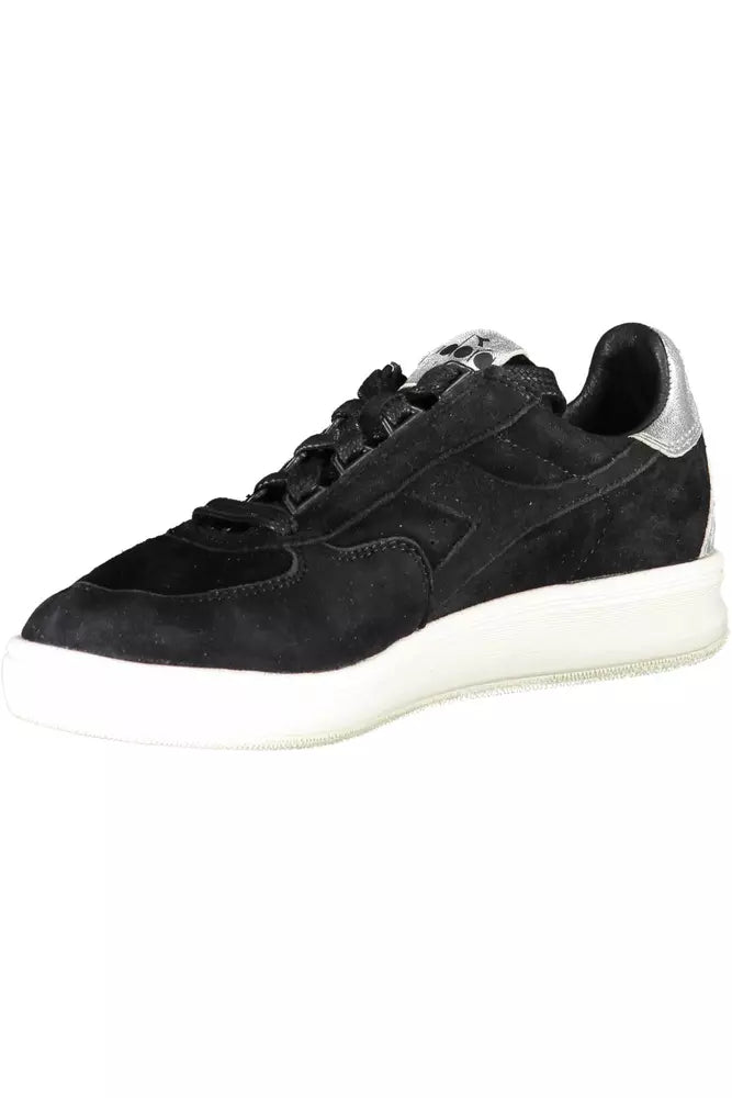 লেইস বিবরণ সহ Diadora মার্জিত কালো চামড়া sneakers