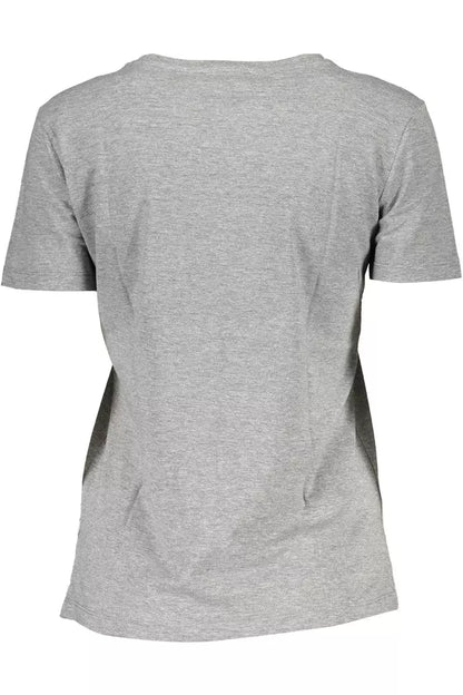 Guess Jeans Chic Gray Logo Tee with Wide Neckline Guess Jeans