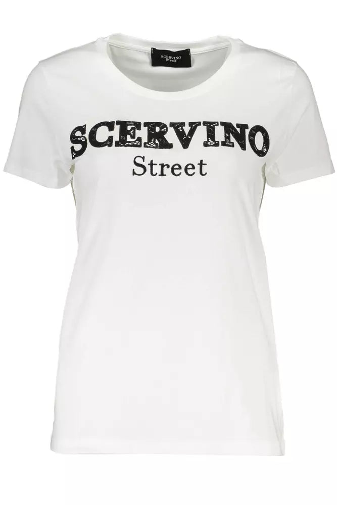 Scervino Street Chic White Tee with Contrasting Embroidery Detail Scervino Street