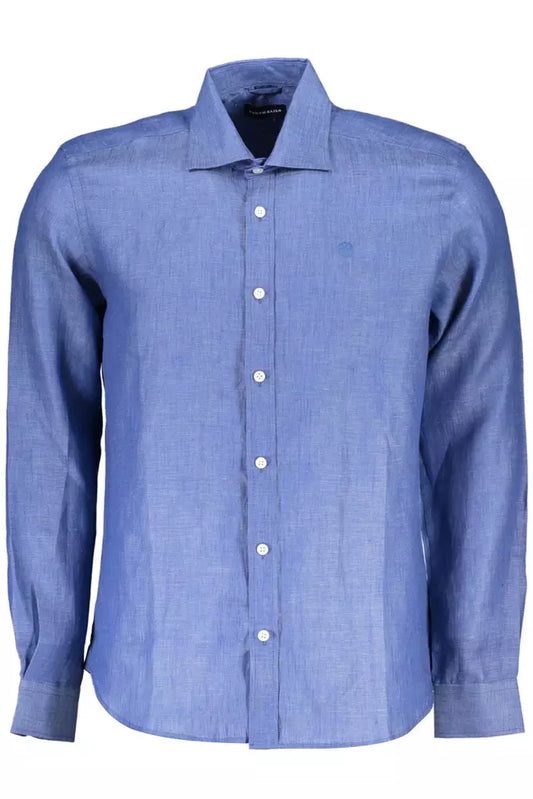 North Sails Elegant Blue Linen Long-Sleeve Shirt North Sails