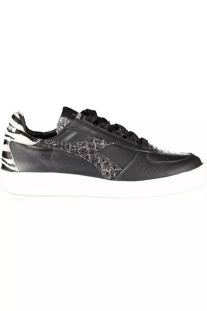 Diadora Sleek Black Leather Sneakers with Contrast Accents Diadora