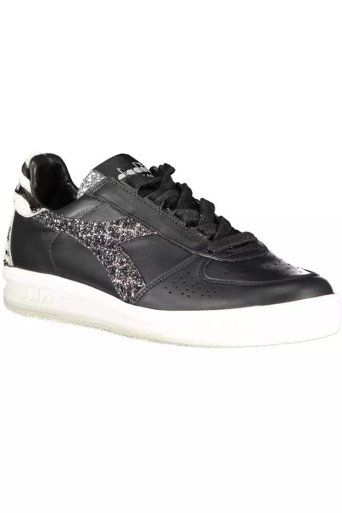 Diadora Sleek Black Leather Sneakers with Contrast Accents Diadora