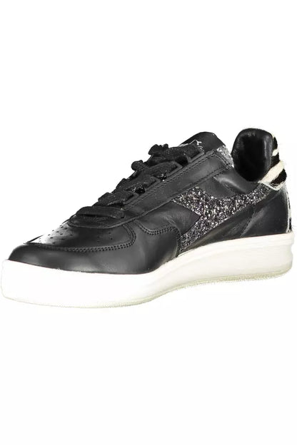 Diadora Sleek Black Leather Sneakers with Contrast Accents Diadora