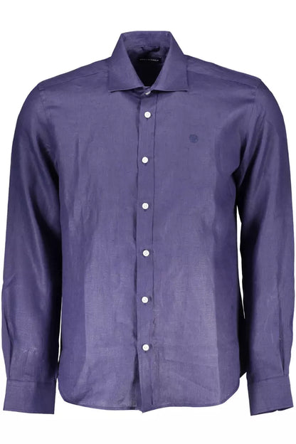 North Sails Elegant Blue Linen Long-Sleeve Shirt North Sails