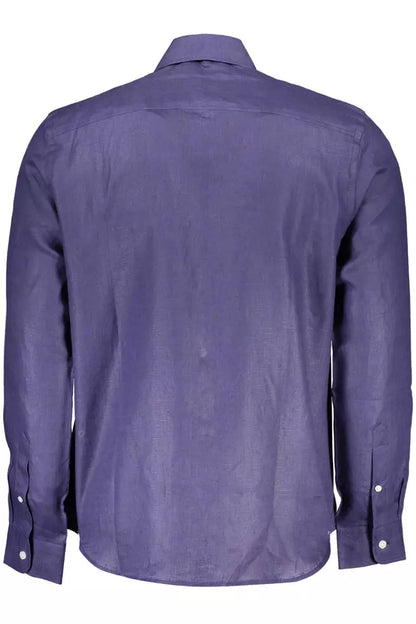 North Sails Elegant Blue Linen Long-Sleeve Shirt North Sails