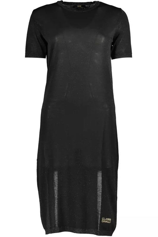 Cavalli Class Chic Black Embroidered Short Sleeve Dress Cavalli Class