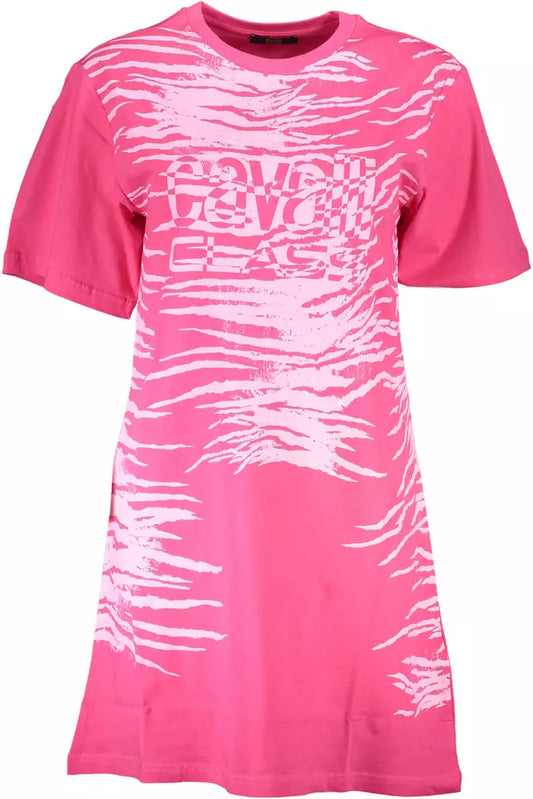 Cavalli Class Chic Pink Print Short Sleeve Dress Cavalli Class