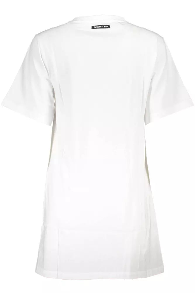 Cavalli Class Chic White Cotton Dress with Iconic Print Cavalli Class