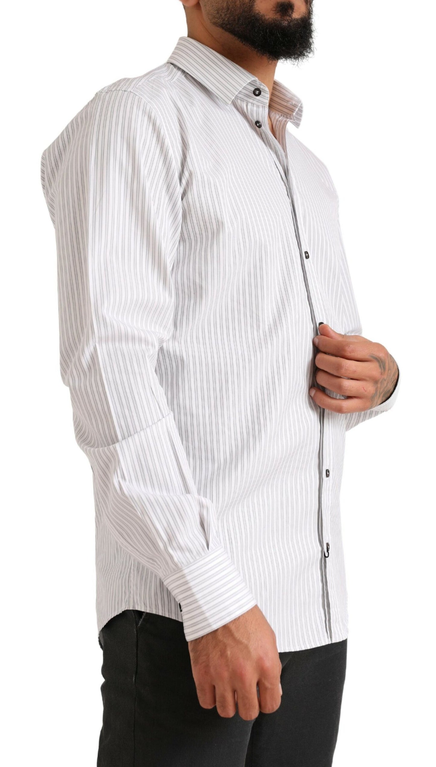 Dolce & Gabbana Elegant White Striped Cotton Dress Shirt Dolce & Gabbana