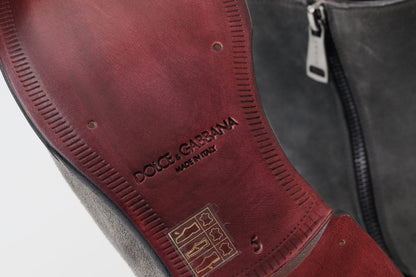 Dolce & Gabbana Elegant Gray Chelsea Leather Boots Dolce & Gabbana