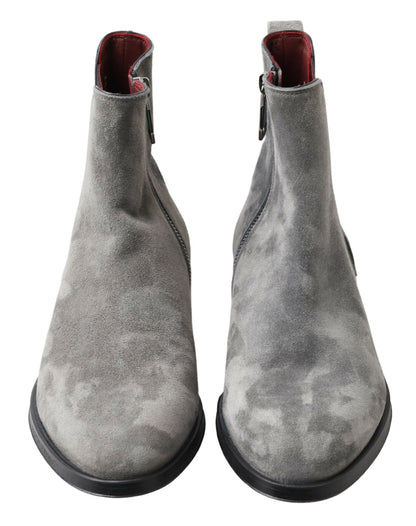 Dolce & Gabbana Elegant Gray Chelsea Leather Boots Dolce & Gabbana