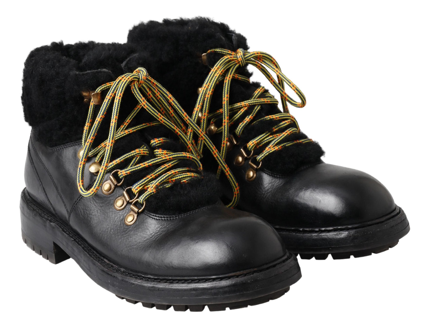 Dolce & Gabbana Elegant Shearling Style Men's Leather Boots Dolce & Gabbana