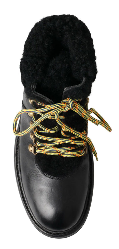 Dolce & Gabbana Elegant Shearling Style Men's Leather Boots Dolce & Gabbana