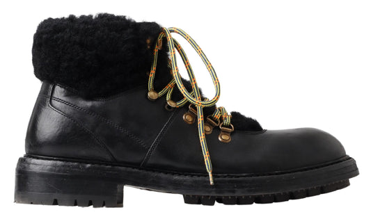 Dolce & Gabbana Elegant Shearling Style Men's Leather Boots Dolce & Gabbana