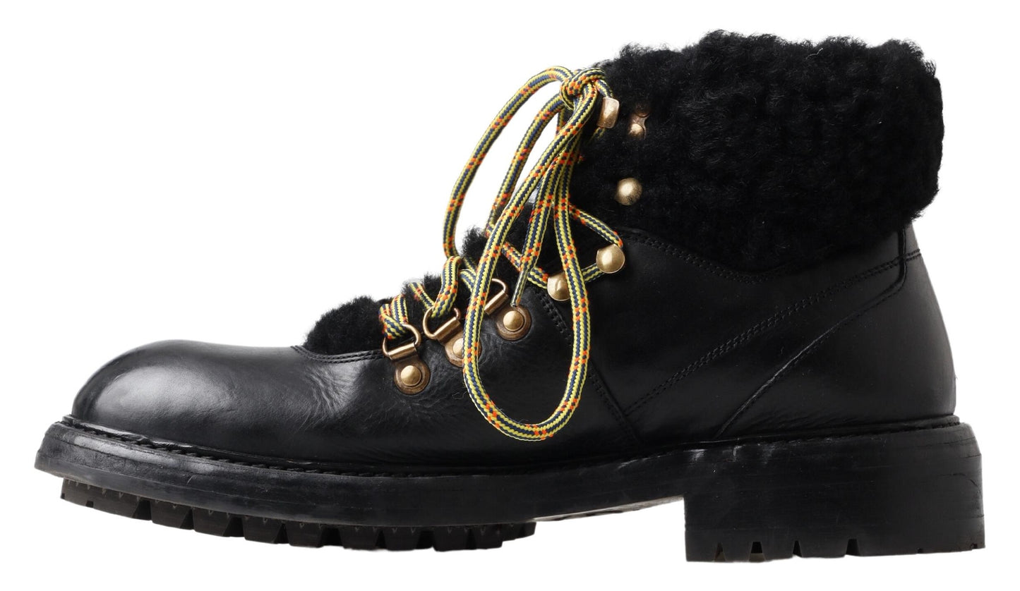 Dolce & Gabbana Elegant Shearling Style Men's Leather Boots Dolce & Gabbana