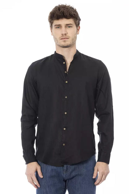 Baldinini Trend Black Lyocell Men Shirt Baldinini Trend