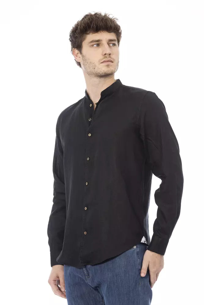 Baldinini Trend Black Lyocell Men Shirt Baldinini Trend