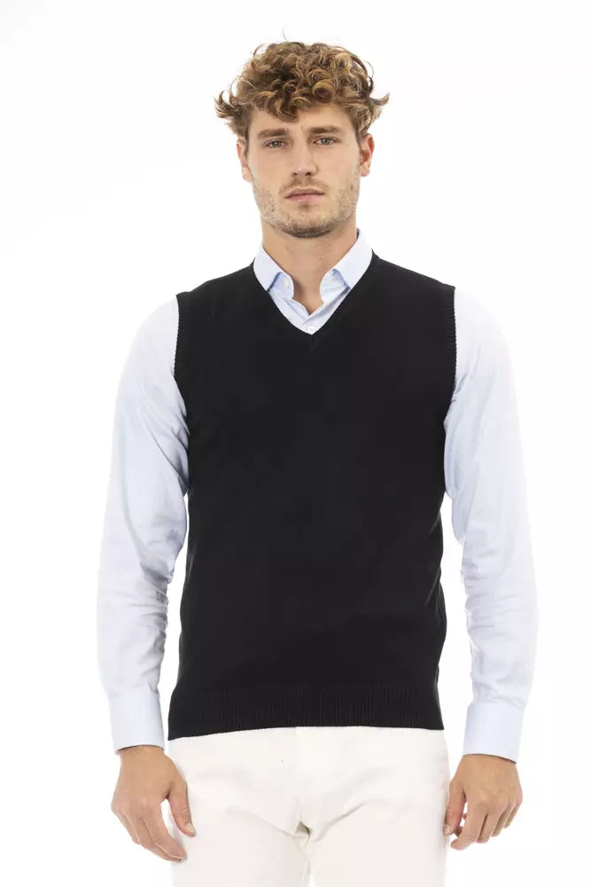 Alpha Studio Black Viscose Men Vest Alpha Studio