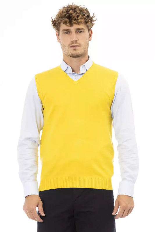 Alpha Studio Yellow Viscose Men Vest Alpha Studio