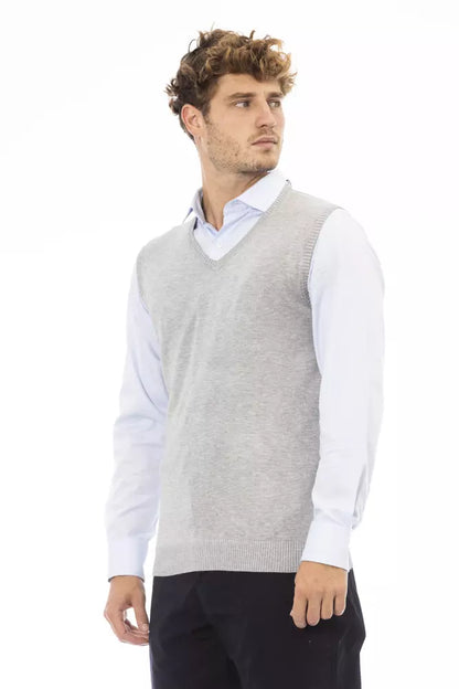 Alpha Studio Gray Viscose Men Vest Alpha Studio