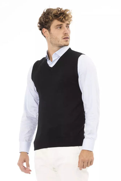 Alpha Studio Black Viscose Men Vest Alpha Studio