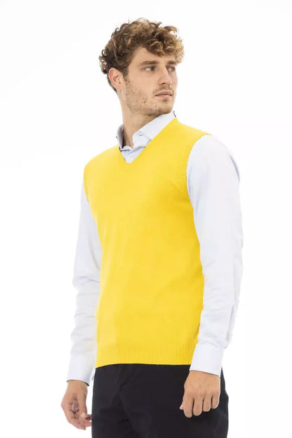 Alpha Studio Yellow Viscose Men Vest Alpha Studio