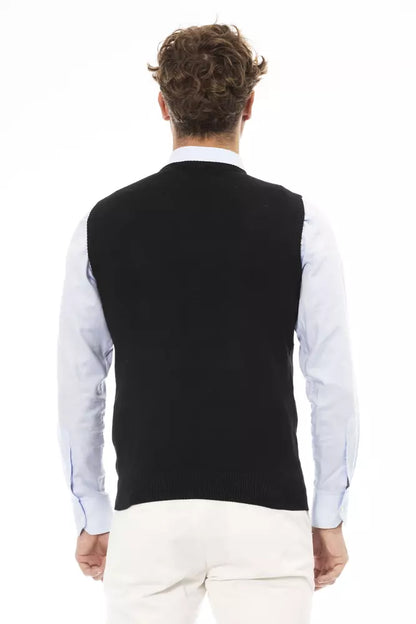 Alpha Studio Black Viscose Men Vest Alpha Studio