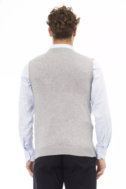 Alpha Studio Gray Viscose Men Vest Alpha Studio