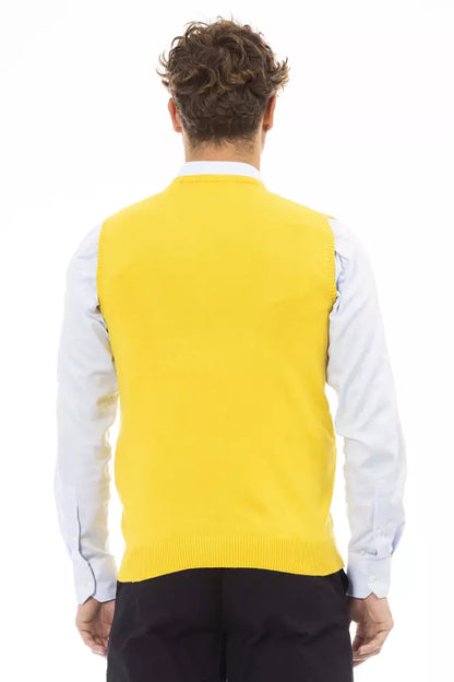 Alpha Studio Yellow Viscose Men Vest Alpha Studio