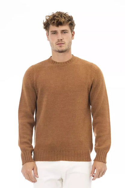 Alpha Studio Beige Alpaca Leather Men Sweater Alpha Studio