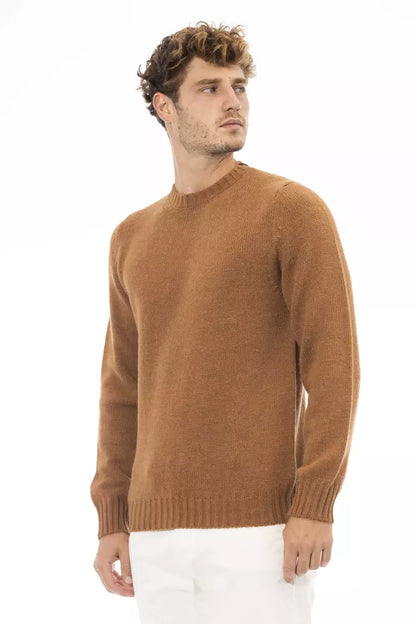 Alpha Studio Beige Alpaca Leather Men Sweater Alpha Studio