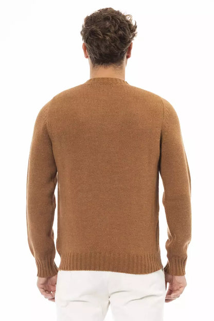 Alpha Studio Beige Alpaca Leather Men Sweater Alpha Studio