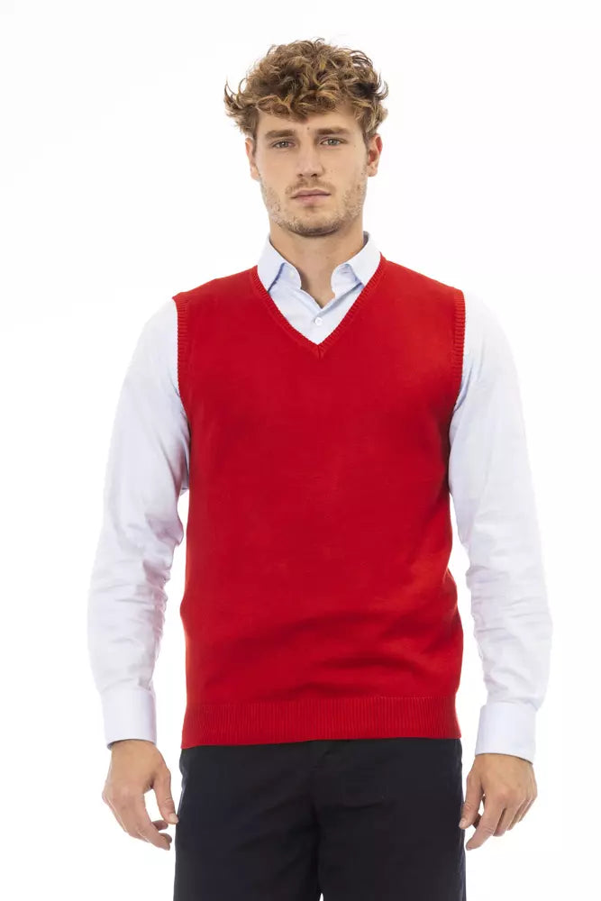 Alpha Studio Red Viscose Men Vest Alpha Studio