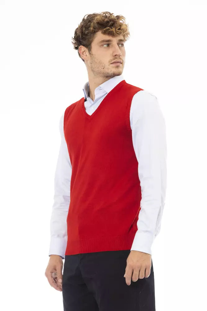 Alpha Studio Red Viscose Men Vest Alpha Studio