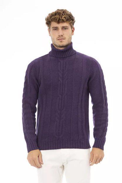 Alpha Studio Purple Merino Wool Men Sweater Alpha Studio