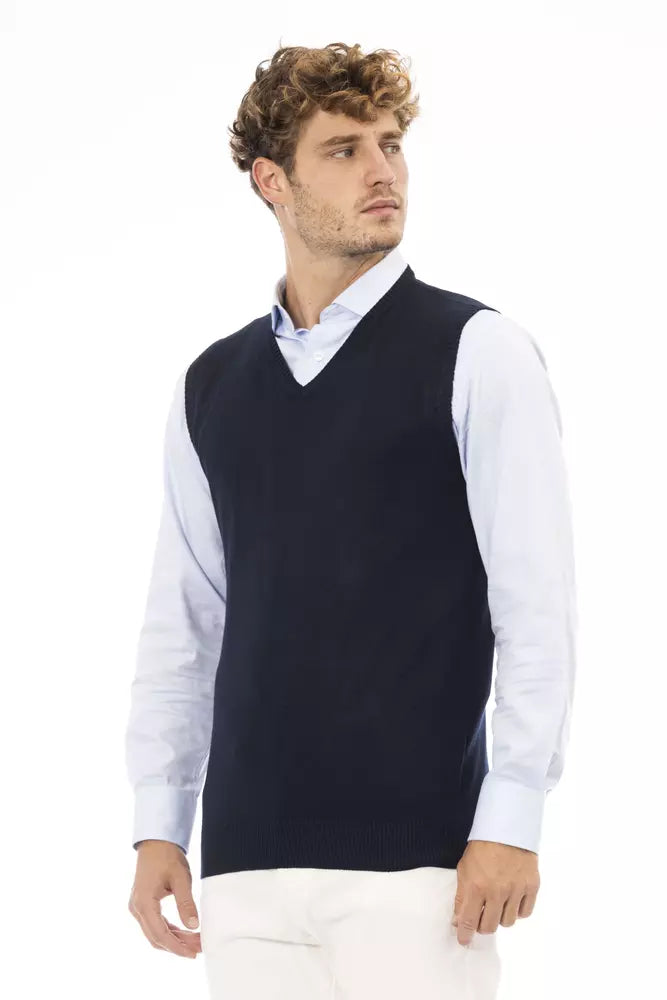 Alpha Studio Blue Viscose Men Vest Alpha Studio