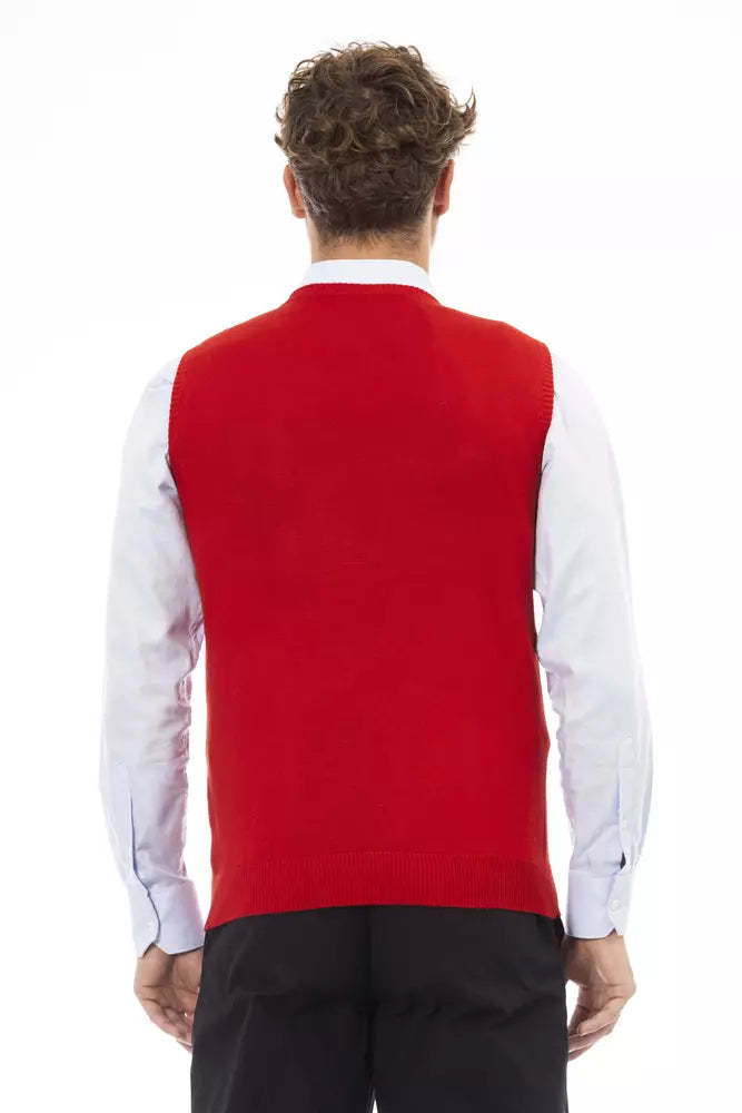 Alpha Studio Red Viscose Men Vest Alpha Studio