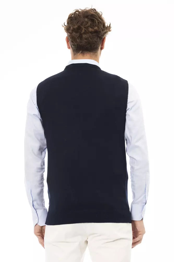 Alpha Studio Blue Viscose Men Vest Alpha Studio