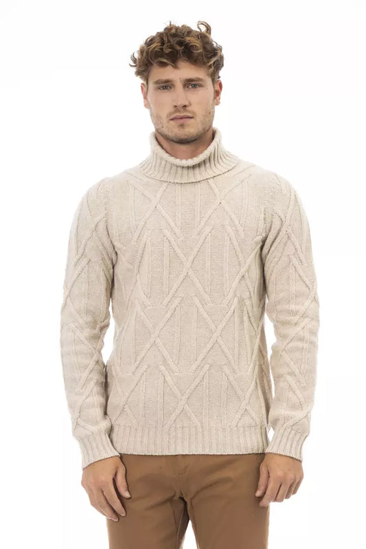 Alpha Studio Beige Merino Wool Men Sweater Alpha Studio