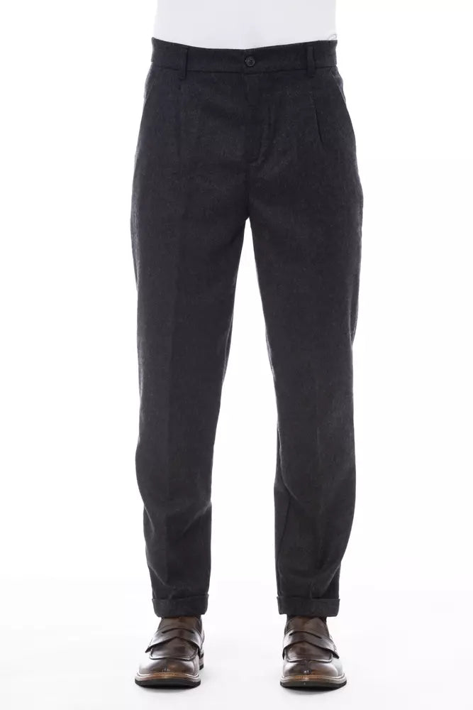 Alpha Studio Gray Wool Men Pant Alpha Studio