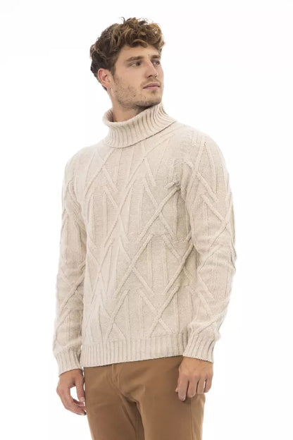 Alpha Studio Beige Merino Wool Men Sweater Alpha Studio