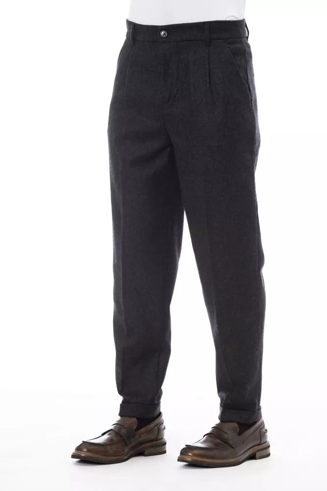 Alpha Studio Gray Wool Men Pant Alpha Studio