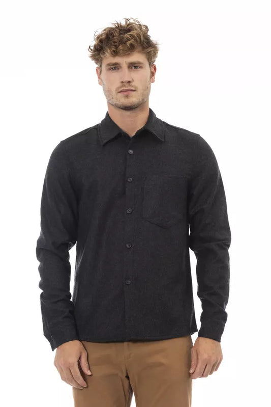 Alpha Studio Gray Wool Men Shirt Alpha Studio