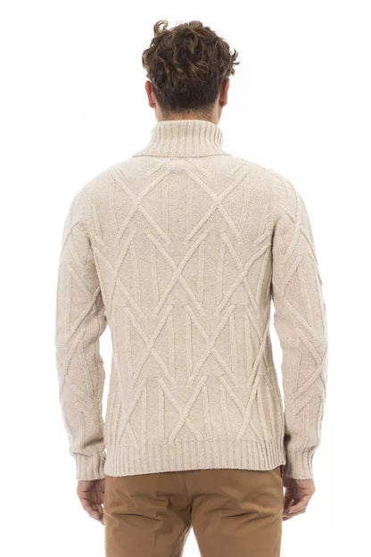 Alpha Studio Beige Merino Wool Men Sweater Alpha Studio