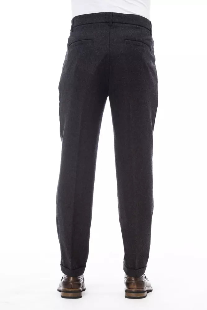 Alpha Studio Gray Wool Men Pant Alpha Studio