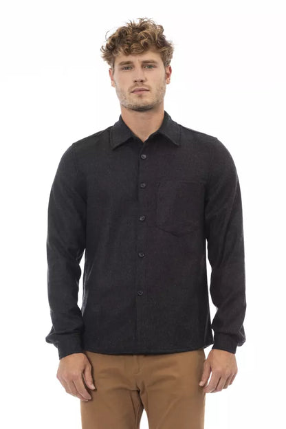 Alpha Studio Gray Wool Men Shirt Alpha Studio