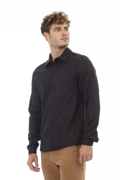 Alpha Studio Gray Wool Men Shirt Alpha Studio