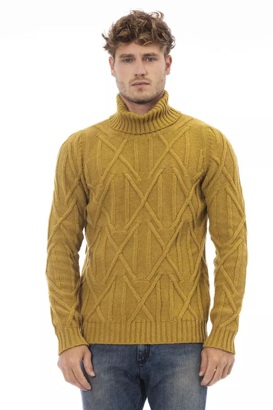 Alpha Studio Yellow Merino Wool Men Sweater Alpha Studio