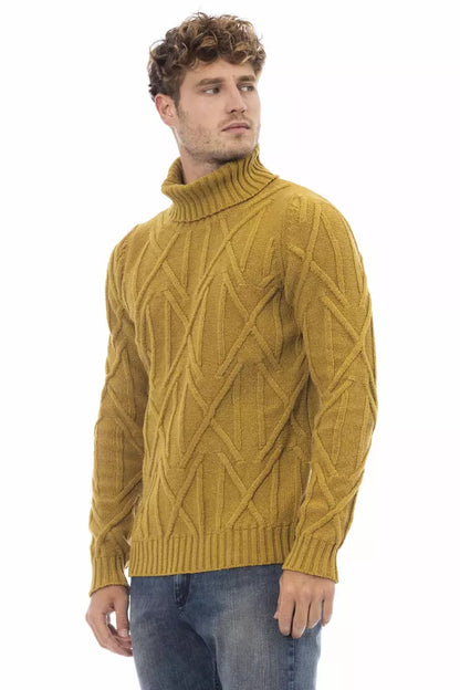 Alpha Studio Yellow Merino Wool Men Sweater Alpha Studio